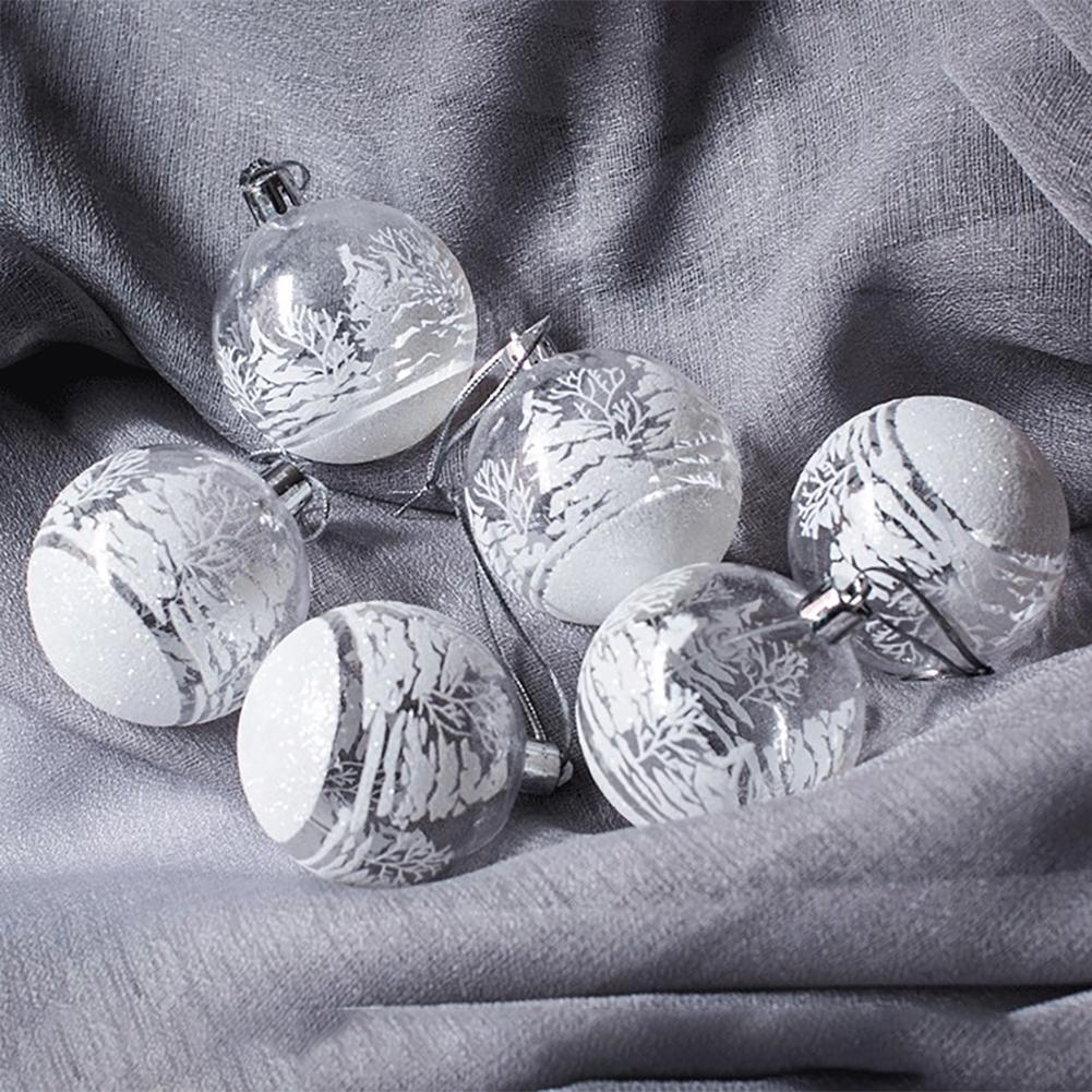 HKM-444499 Set of 6 Painted PVC Christmas Ball Ornaments, 2.36 Inches, Boxed Holiday Decor