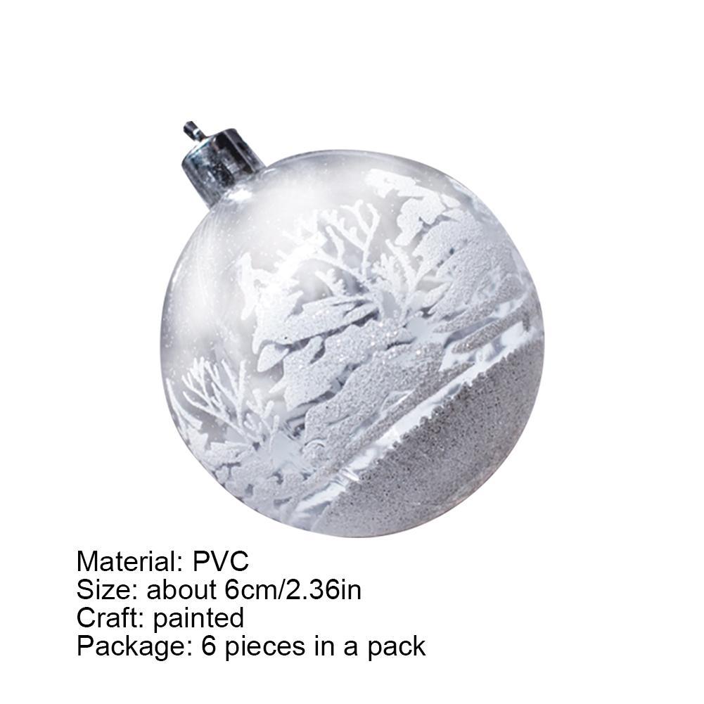 HKM-444499 Set of 6 Painted PVC Christmas Ball Ornaments, 2.36 Inches, Boxed Holiday Decor