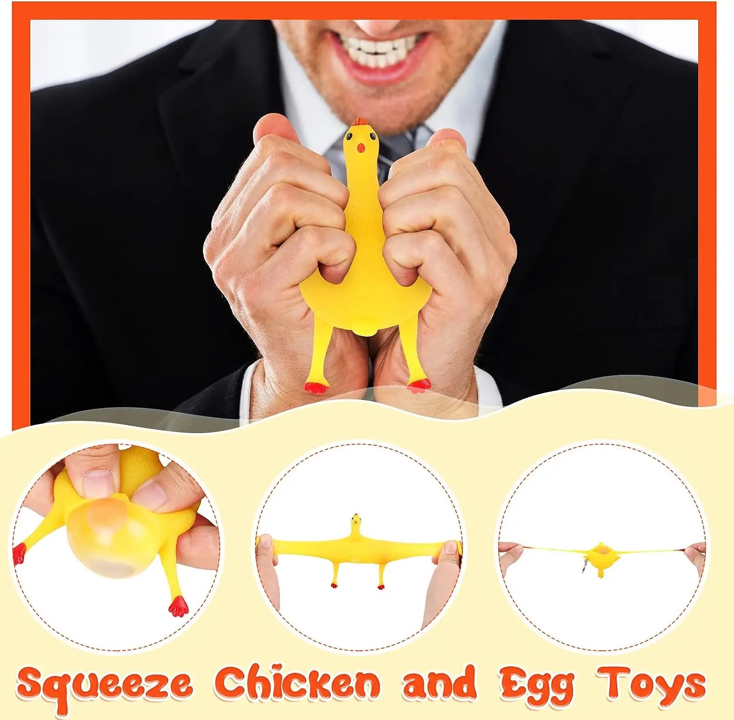 HKM-444691 Squishy Chicken Laying Fidget Keychain Stress Relief Toy for All Ages
