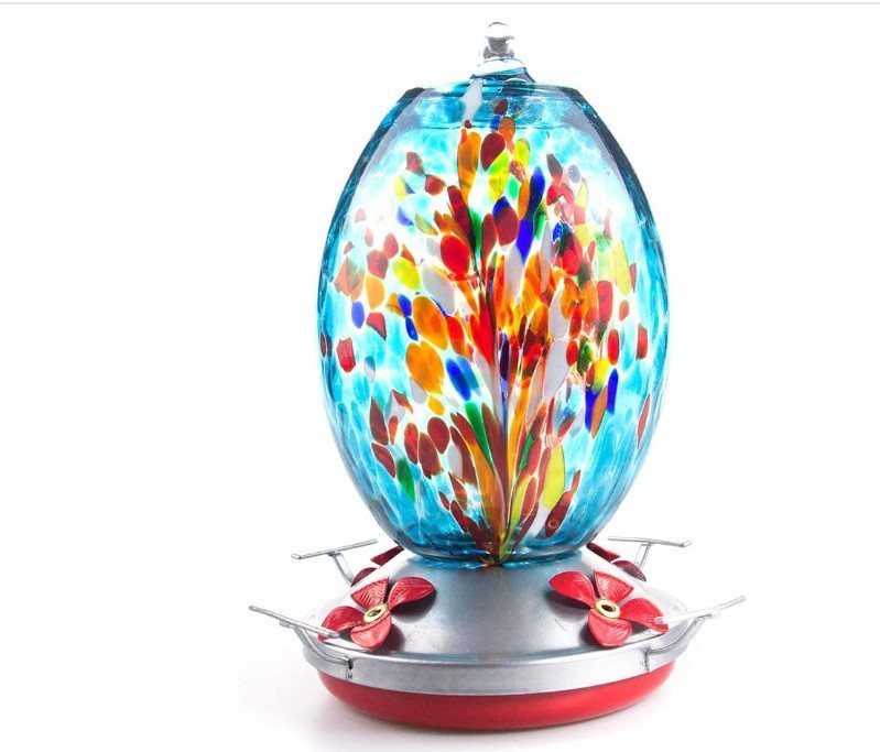 HKM-445139 Stained Glass Hummingbird Feeder with Anti-Ant Hook and 4 Feeding Ports