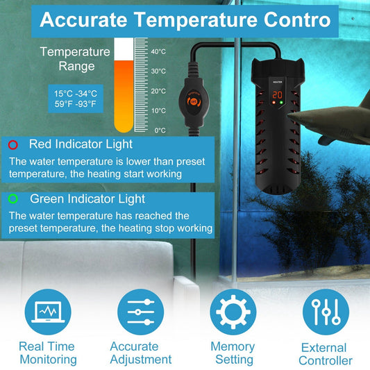 HKM-445715 500W Submersible Aquarium Heater with External Controller for Freshwater & Saltwater Tanks up to 79 Gallons