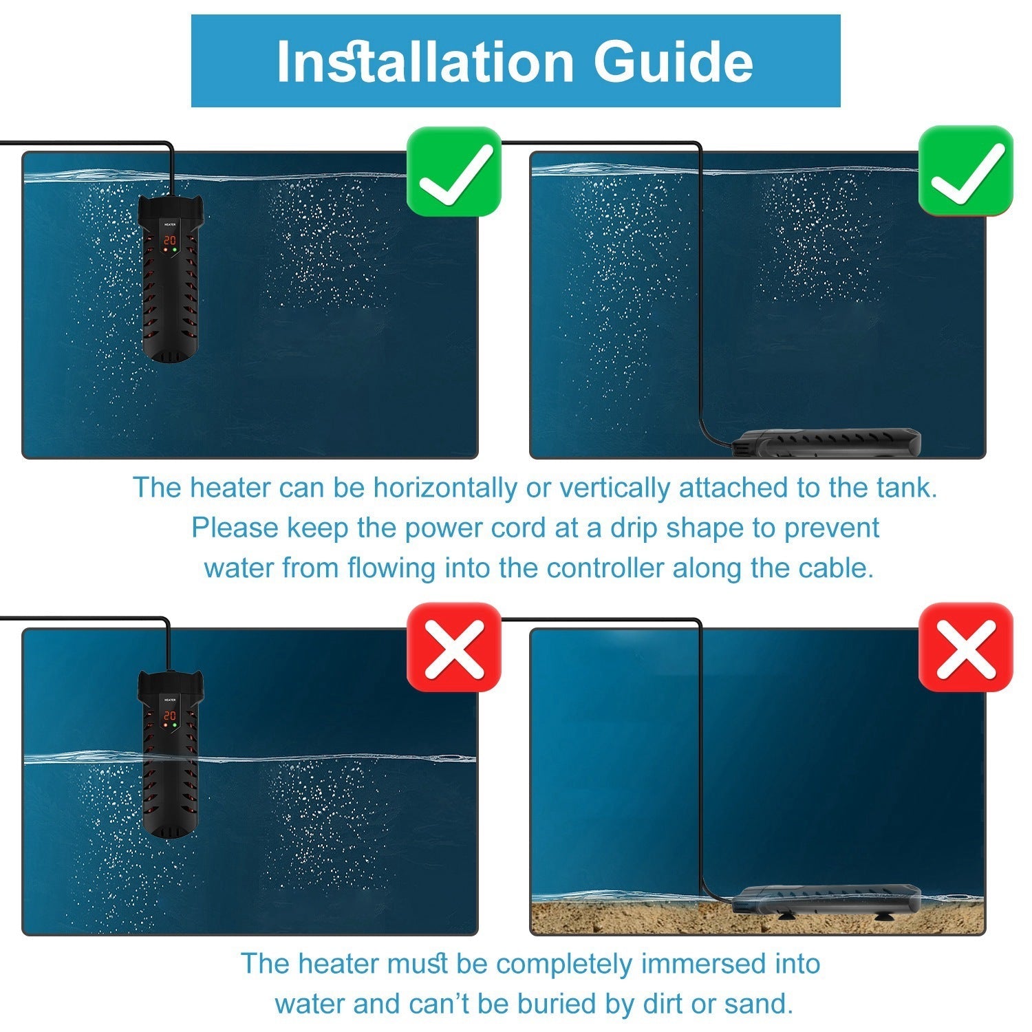 HKM-445715 500W Submersible Aquarium Heater with External Controller for Freshwater & Saltwater Tanks up to 79 Gallons