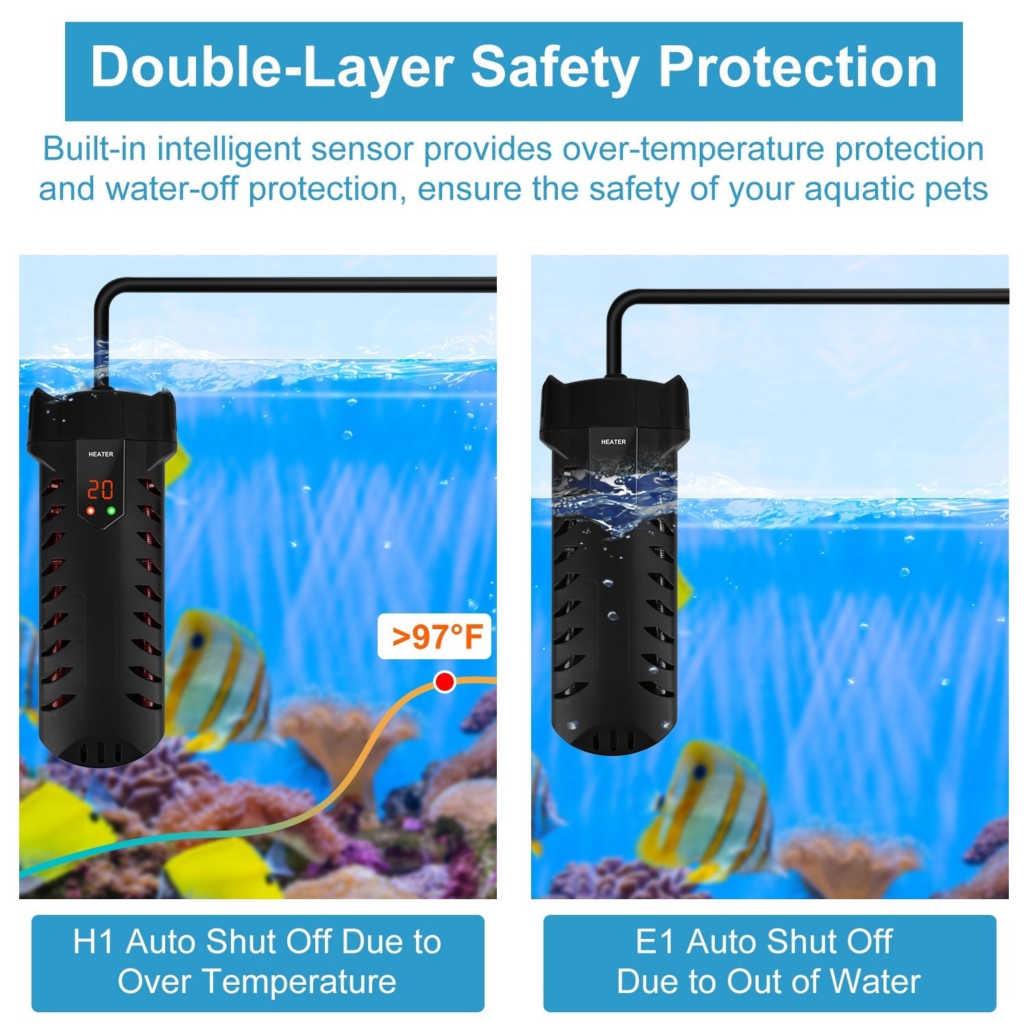 HKM-445715 500W Submersible Aquarium Heater with External Controller for Freshwater & Saltwater Tanks up to 79 Gallons