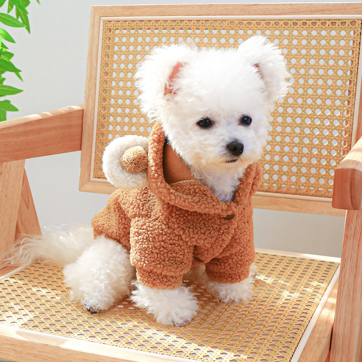 HKM-445715 Cozy Lambswool Round Bear Hoodie for Pets - XS to XL Sizes Available