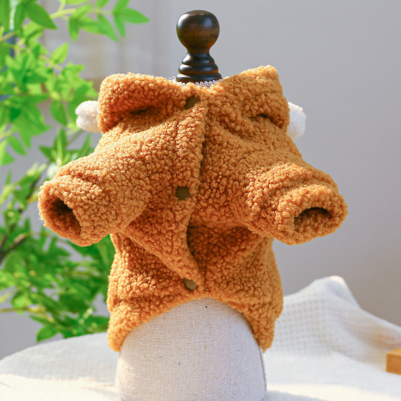 HKM-445715 Cozy Lambswool Round Bear Hoodie for Pets - XS to XL Sizes Available
