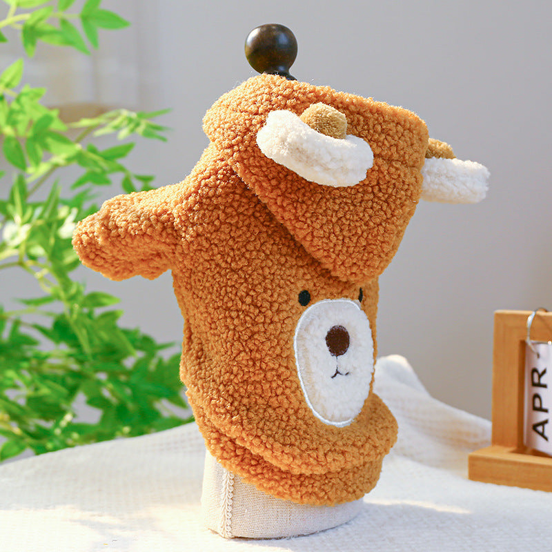 HKM-445715 Cozy Lambswool Round Bear Hoodie for Pets - XS to XL Sizes Available