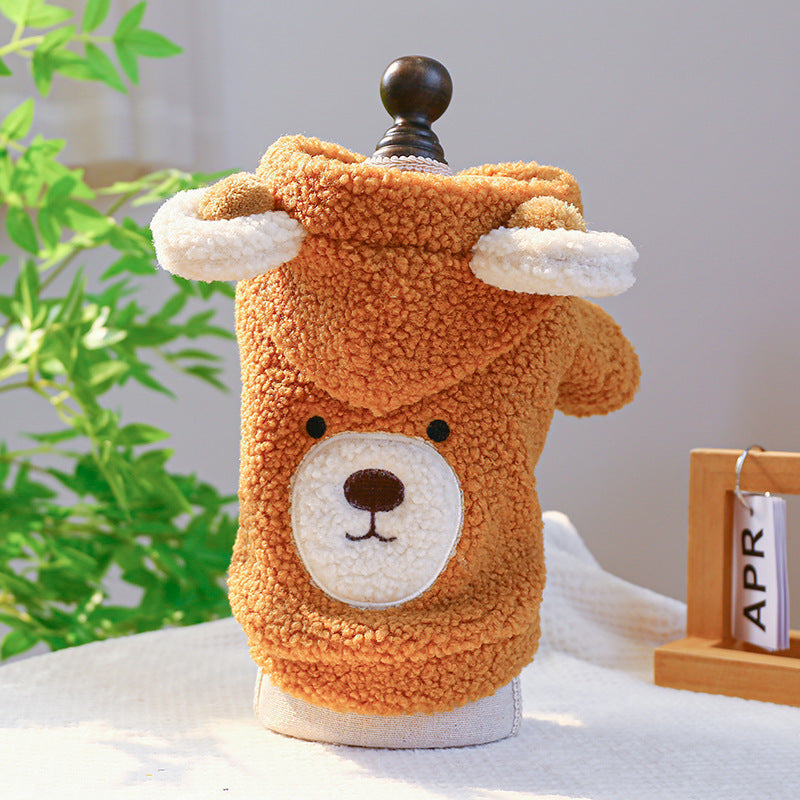 HKM-445715 Cozy Lambswool Round Bear Hoodie for Pets - XS to XL Sizes Available