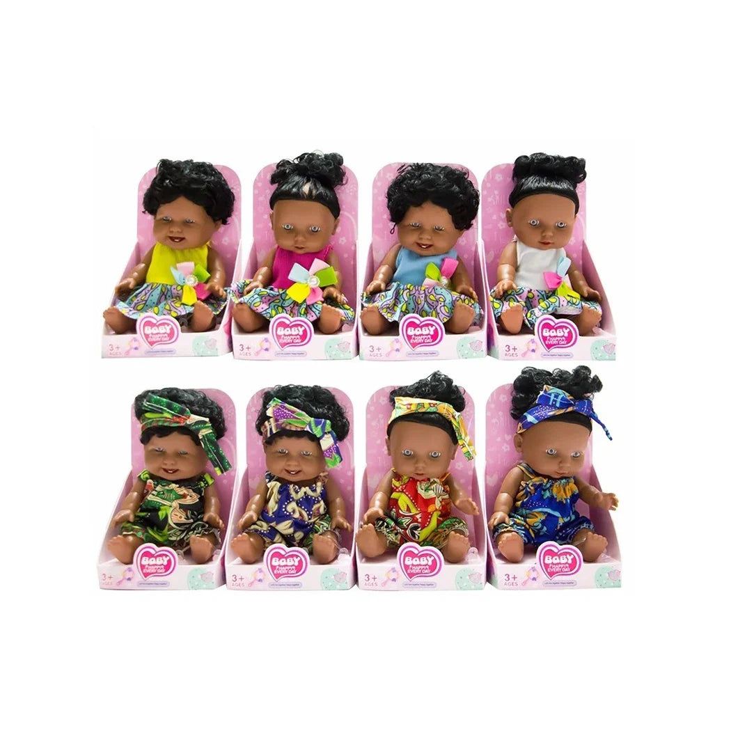 HKM-445843 African Girl Baby Doll - 8-Inch Mini Silicone Fashion Doll for Kids Ages 0 to 7 Years