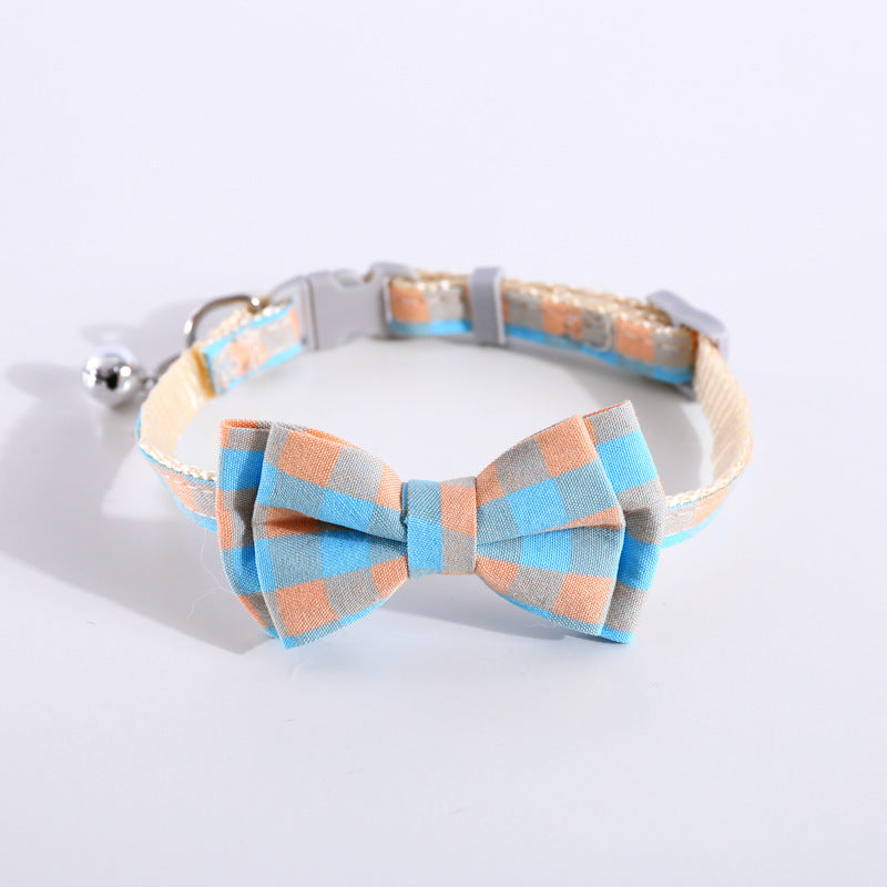 HKM-445907 Adjustable Double Layer Bow Collar with Detachable Bowtie for Pets in Fresh Plaid Colors