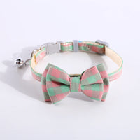 HKM-445907 Adjustable Double Layer Bow Collar with Detachable Bowtie for Pets in Fresh Plaid Colors