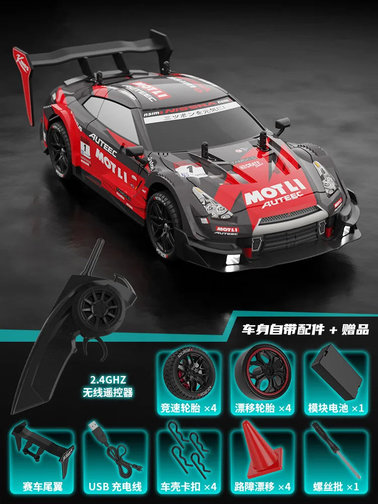 HKM-446035 1/14 Scale 4WD RC Car with Lights, Fast Drifting Remote Control Vehicle for Kids