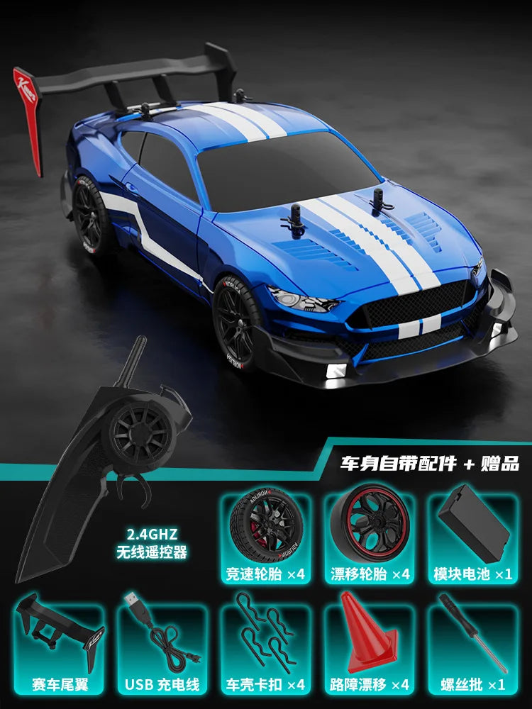 HKM-446035 1/14 Scale 4WD RC Car with Lights, Fast Drifting Remote Control Vehicle for Kids