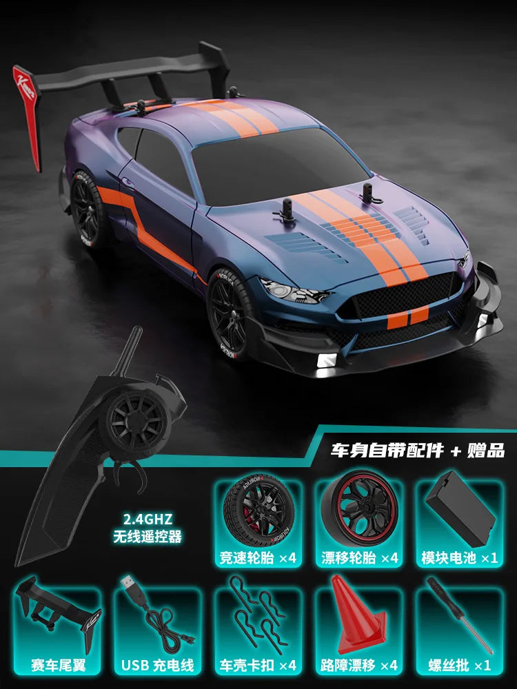 HKM-446035 1/14 Scale 4WD RC Car with Lights, Fast Drifting Remote Control Vehicle for Kids