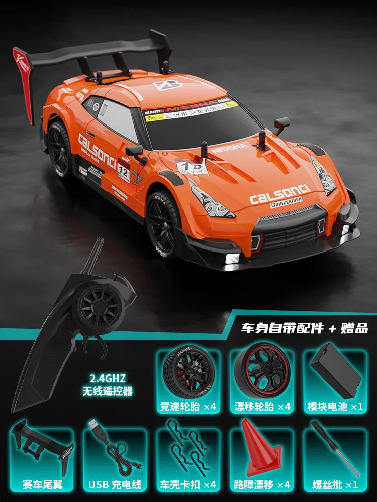 HKM-446035 1/14 Scale 4WD RC Car with Lights, Fast Drifting Remote Control Vehicle for Kids