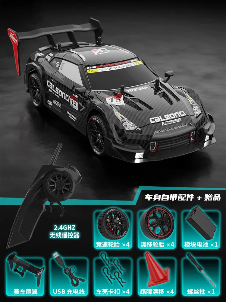 HKM-446035 1/14 Scale 4WD RC Car with Lights, Fast Drifting Remote Control Vehicle for Kids