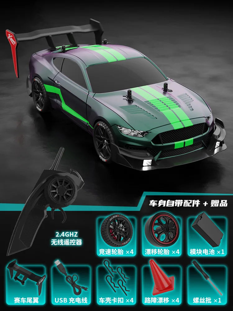 HKM-446035 1/14 Scale 4WD RC Car with Lights, Fast Drifting Remote Control Vehicle for Kids