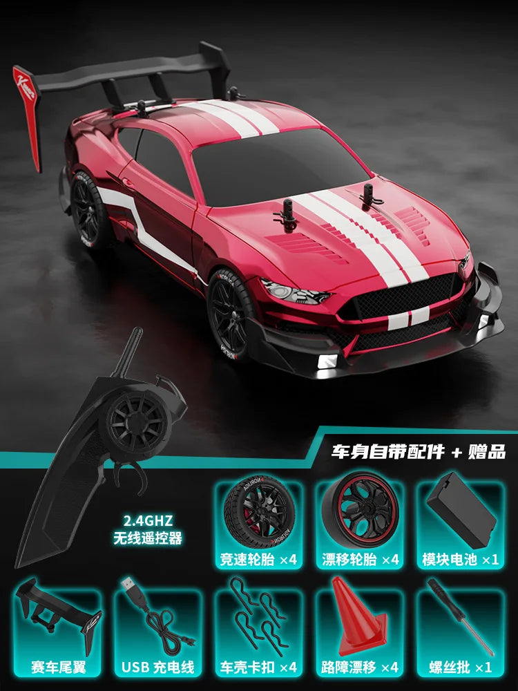 HKM-446035 1/14 Scale 4WD RC Car with Lights, Fast Drifting Remote Control Vehicle for Kids