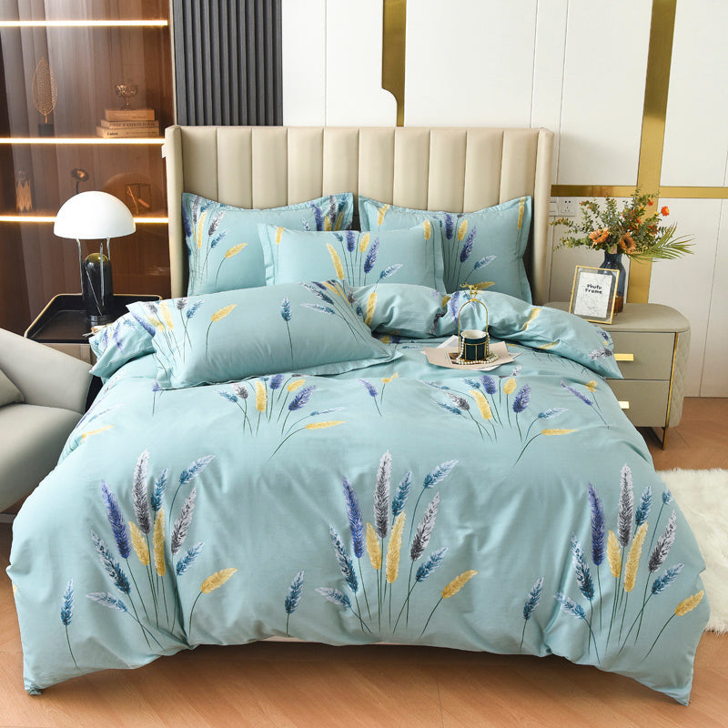 HKM-446035 Cotton Plus Size Quilt Cover Sheet Set - Modern Twill Design with Pillowcase
