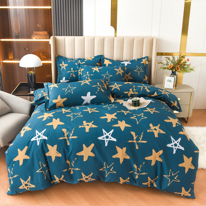 HKM-446035 Cotton Plus Size Quilt Cover Sheet Set - Modern Twill Design with Pillowcase
