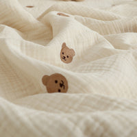 HKM-446355 Cotton Yarn Bear Head Blanket for Infants - Summer Lightweight Beige Cover