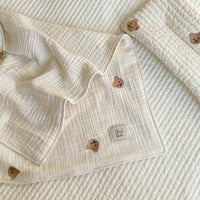 HKM-446355 Cotton Yarn Bear Head Blanket for Infants - Summer Lightweight Beige Cover