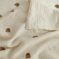 HKM-446355 Cotton Yarn Bear Head Blanket for Infants - Summer Lightweight Beige Cover