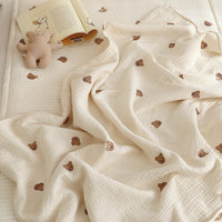 HKM-446355 Cotton Yarn Bear Head Blanket for Infants - Summer Lightweight Beige Cover
