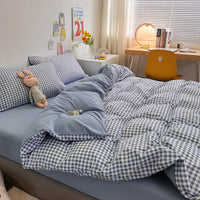 HKM-446355 Modern Minimalist Washed Cotton Four-Piece Bedding Set with Geometric Pattern for 1.8m Bed
