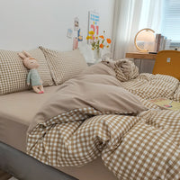 HKM-446355 Modern Minimalist Washed Cotton Four-Piece Bedding Set with Geometric Pattern for 1.8m Bed