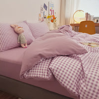 HKM-446355 Modern Minimalist Washed Cotton Four-Piece Bedding Set with Geometric Pattern for 1.8m Bed