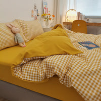 HKM-446355 Modern Minimalist Washed Cotton Four-Piece Bedding Set with Geometric Pattern for 1.8m Bed