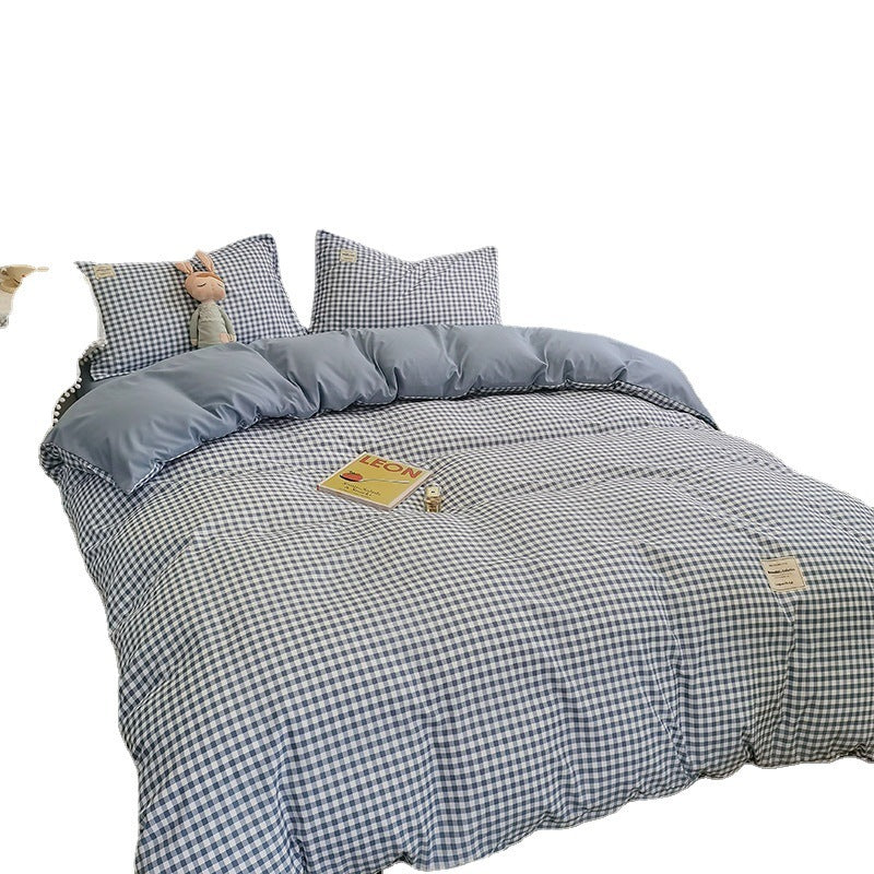 HKM-446355 Modern Minimalist Washed Cotton Four-Piece Bedding Set with Geometric Pattern for 1.8m Bed