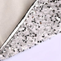 HKM-446483 Silver White Sequin Tree Skirt with Bead Cloth and Non-Woven Fabric - 61cm Upper Diameter, 77cm Lower Diameter, 26cm Height