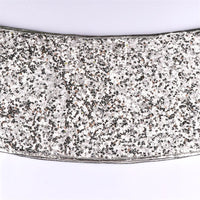 HKM-446483 Silver White Sequin Tree Skirt with Bead Cloth and Non-Woven Fabric - 61cm Upper Diameter, 77cm Lower Diameter, 26cm Height