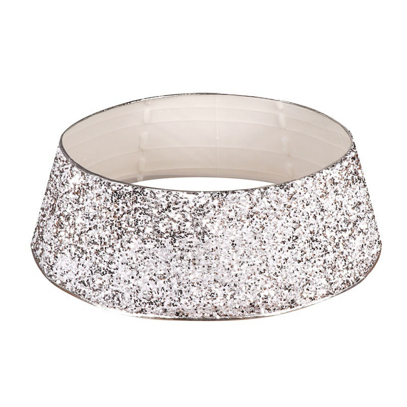 HKM-446483 Silver White Sequin Tree Skirt with Bead Cloth and Non-Woven Fabric - 61cm Upper Diameter, 77cm Lower Diameter, 26cm Height