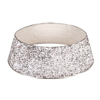 HKM-446483 Silver White Sequin Tree Skirt with Bead Cloth and Non-Woven Fabric - 61cm Upper Diameter, 77cm Lower Diameter, 26cm Height