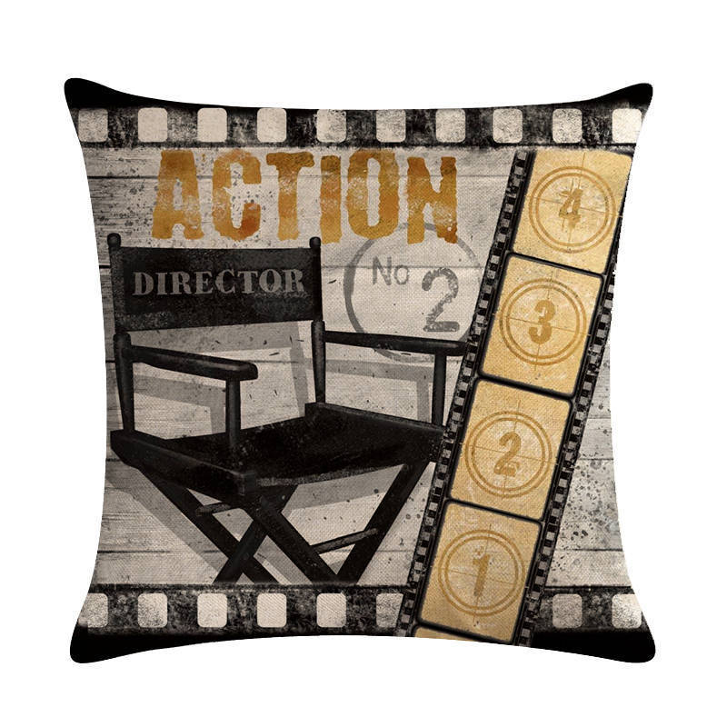 HKM-446739 Retro Movie Subtitles Linen Pillowcase for Sofa and Office Decor