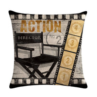 HKM-446739 Retro Movie Subtitles Linen Pillowcase for Sofa and Office Decor