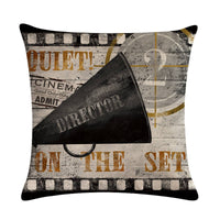 HKM-446739 Retro Movie Subtitles Linen Pillowcase for Sofa and Office Decor