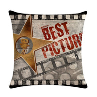 HKM-446739 Retro Movie Subtitles Linen Pillowcase for Sofa and Office Decor