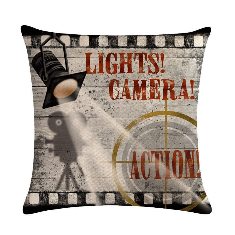 HKM-446739 Retro Movie Subtitles Linen Pillowcase for Sofa and Office Decor