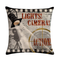 HKM-446739 Retro Movie Subtitles Linen Pillowcase for Sofa and Office Decor