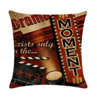 HKM-446739 Retro Movie Subtitles Linen Pillowcase for Sofa and Office Decor