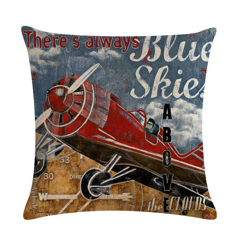 HKM-446739 Retro Movie Subtitles Linen Pillowcase for Sofa and Office Decor