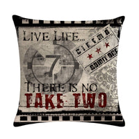 HKM-446739 Retro Movie Subtitles Linen Pillowcase for Sofa and Office Decor