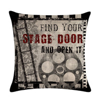 HKM-446739 Retro Movie Subtitles Linen Pillowcase for Sofa and Office Decor