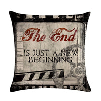 HKM-446739 Retro Movie Subtitles Linen Pillowcase for Sofa and Office Decor