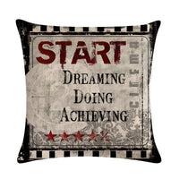 HKM-446739 Retro Movie Subtitles Linen Pillowcase for Sofa and Office Decor