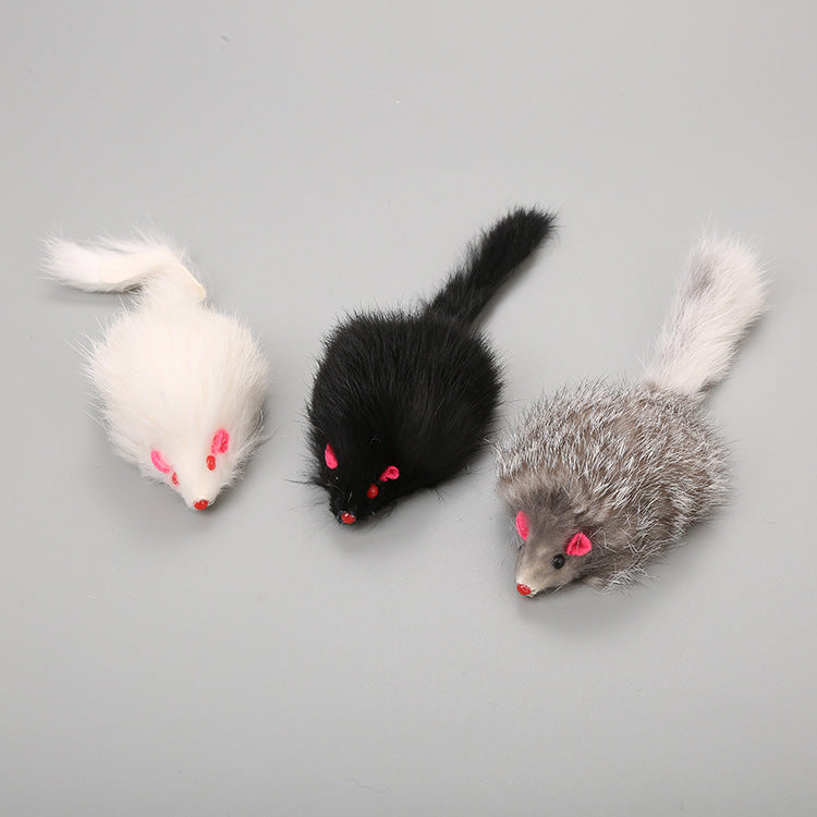 HKM-446803 Cat Toy Large Rabbit Fur Mouse Pet Toy Plush Mouse Cat Teaser Toy