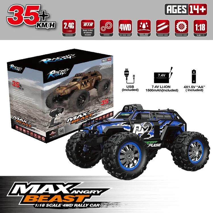 HKM-446867 1:18 High Speed 4WD RC Car with TPR Wheels, 35km/h, Ready-to-Go Off-Road Toy for Ages 5 and Up